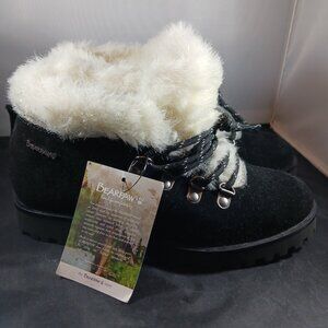 Bearpaw Women's Size 6 Vera Black Suede Faux Fur Lined Lace-Up Boots